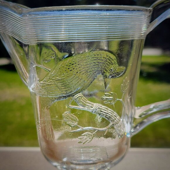 Antique EAPG Glass Creamer Cardinal Bird on Tree, Vintage Pressed Glass USA Made - Picture 2 of 12